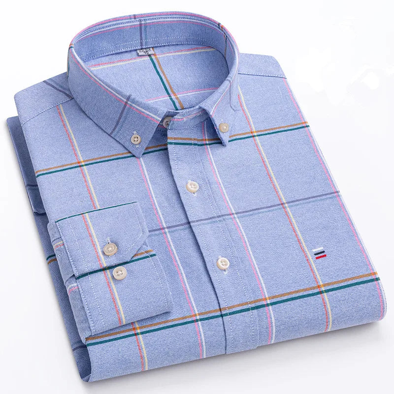 Men's Cotton Plaid Oxford Dress Shirt