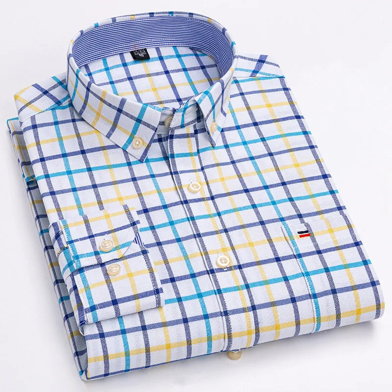 Men's Cotton Plaid Oxford Dress Shirt