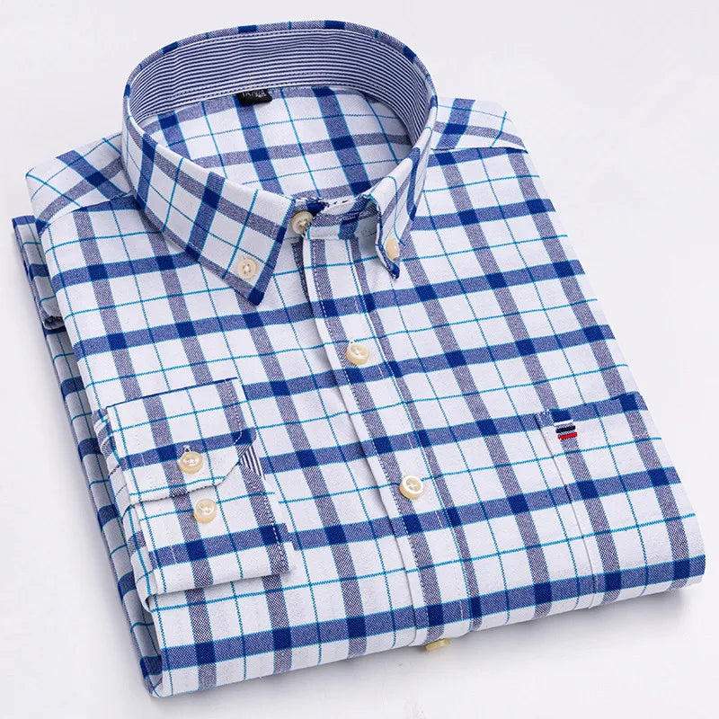 Men's Cotton Plaid Oxford Dress Shirt