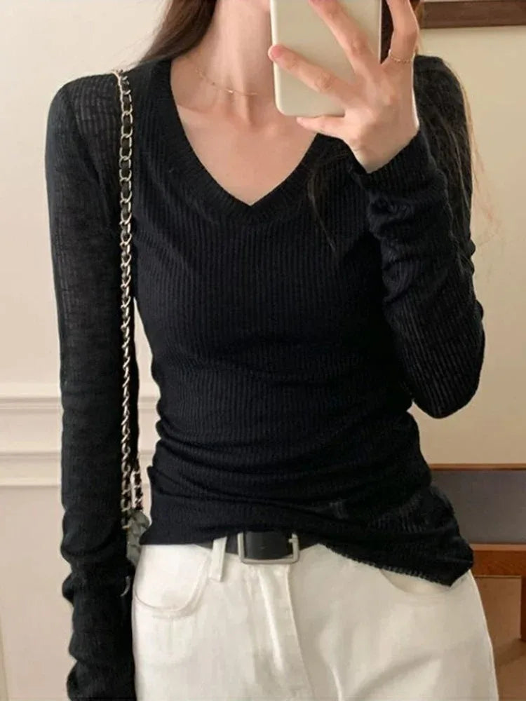 Women Slim Y2K Long Sleeve Tee