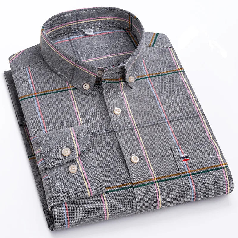 Men's Cotton Plaid Oxford Dress Shirt