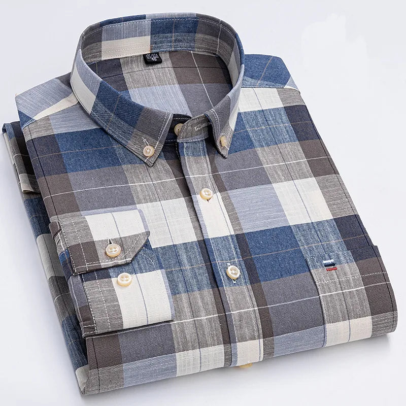 Men's Cotton Plaid Oxford Dress Shirt