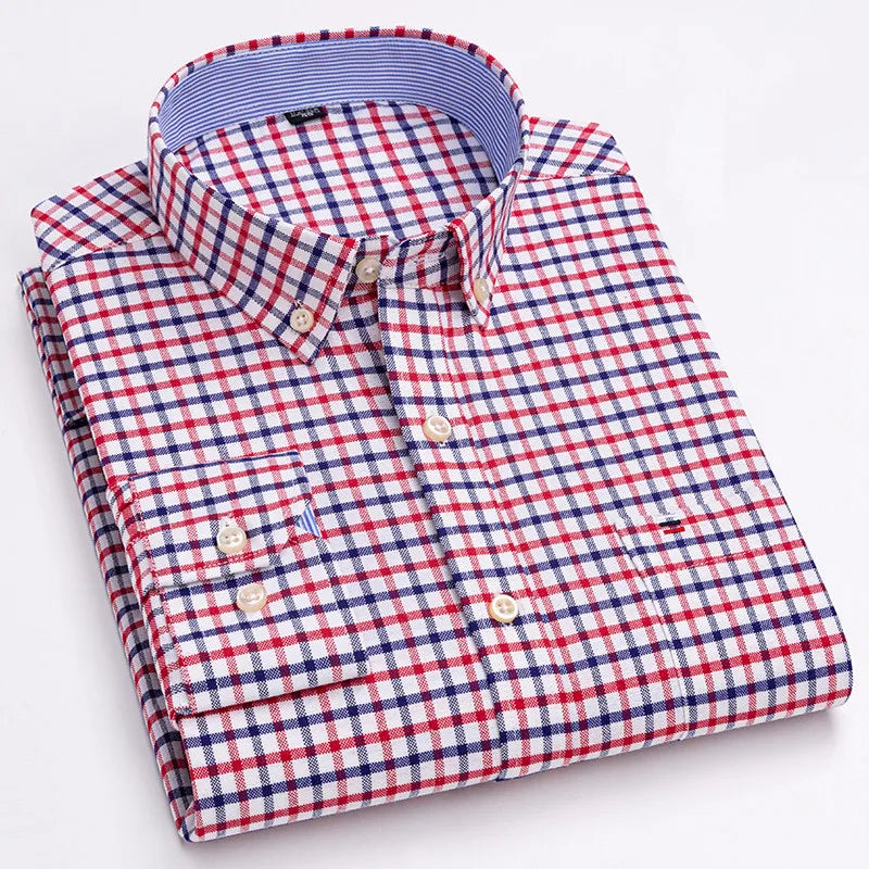 Men's Cotton Plaid Oxford Dress Shirt