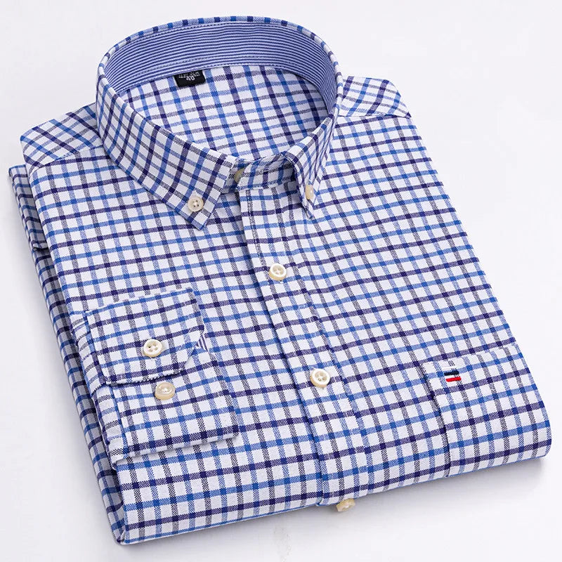 Men's Cotton Plaid Oxford Dress Shirt
