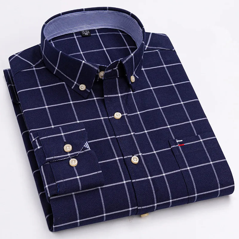 Men's Cotton Plaid Oxford Dress Shirt