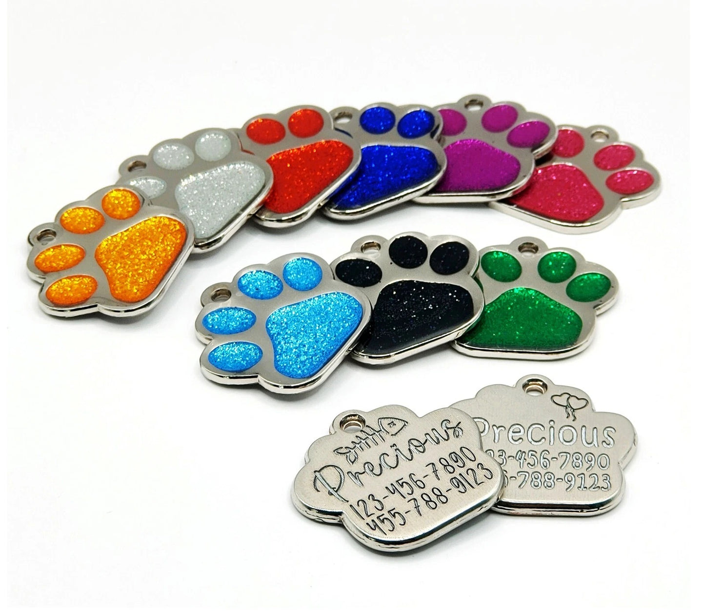 Personalized Glitter Paw Pet Tag