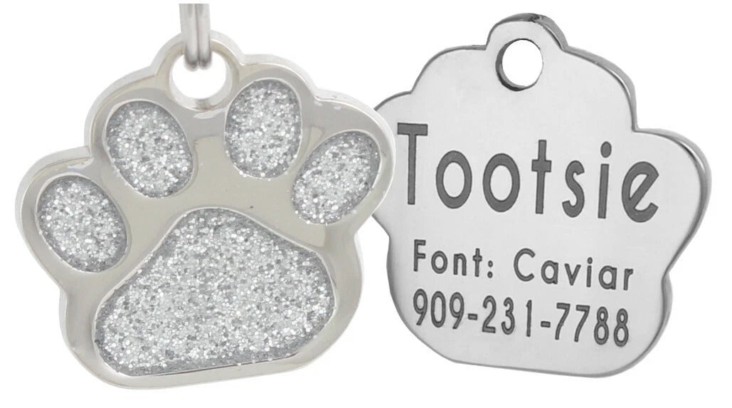 Personalized Glitter Paw Pet Tag