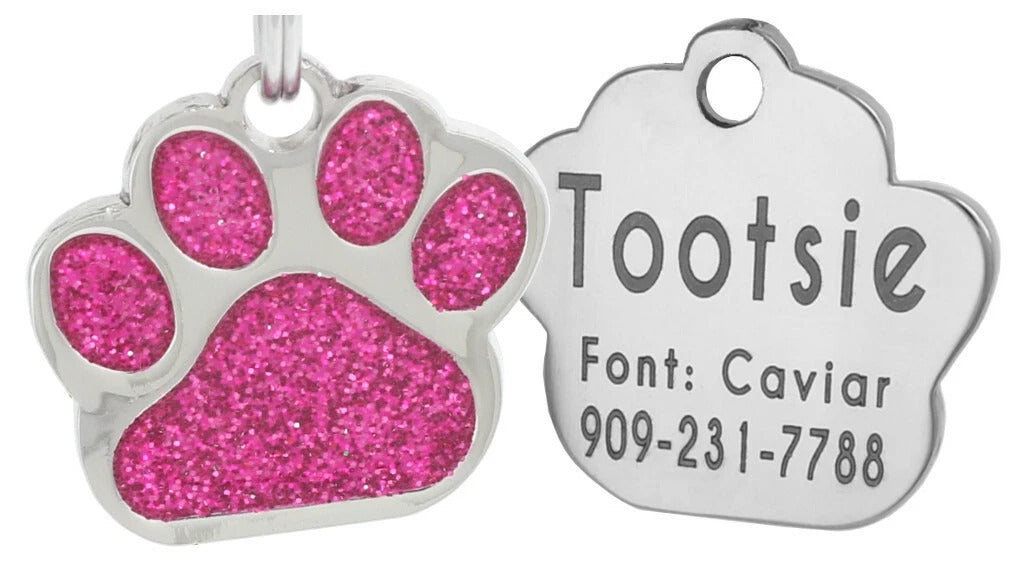 Personalized Glitter Paw Pet Tag