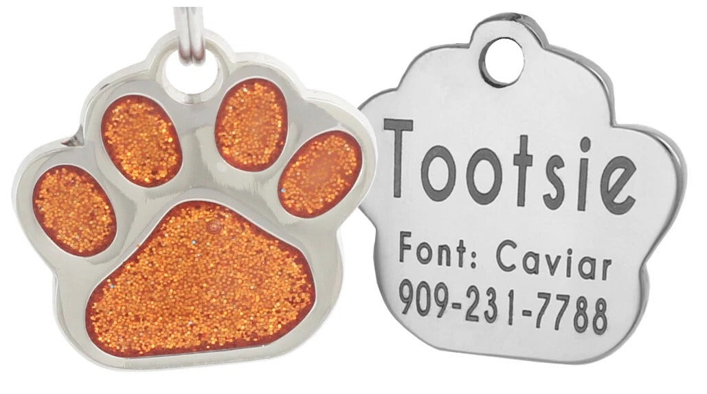 Personalized Glitter Paw Pet Tag